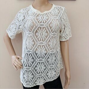 Banana Republic Cream Lace Short Sleeve Top